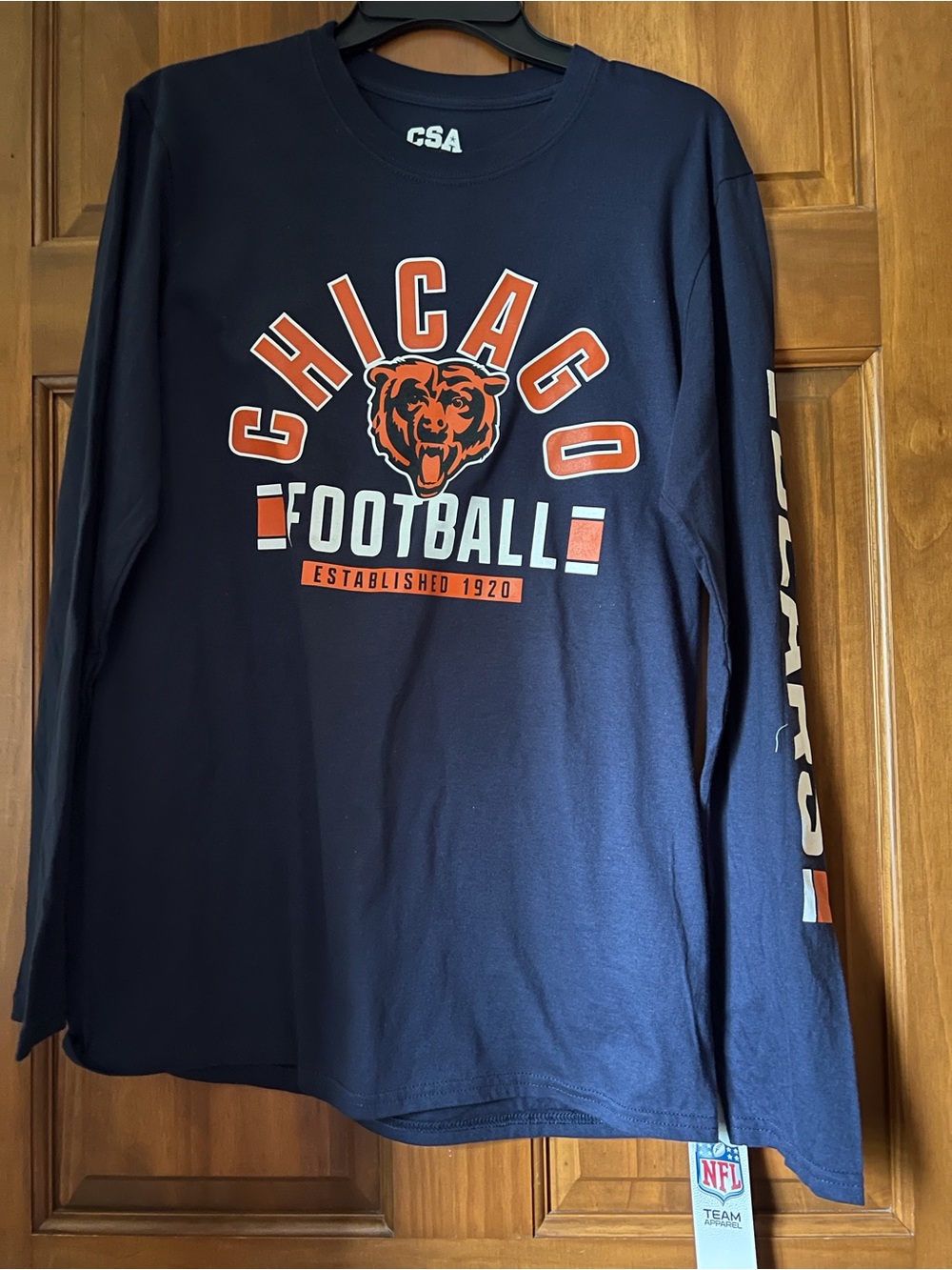 Chicago Bears Football Long Sleeve Tee - Navy with Orange & White